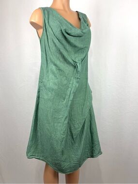 Inizio Italian Linen Dress Womens Sz M Green Slouchy Cowl Neck Sleeveless Summer